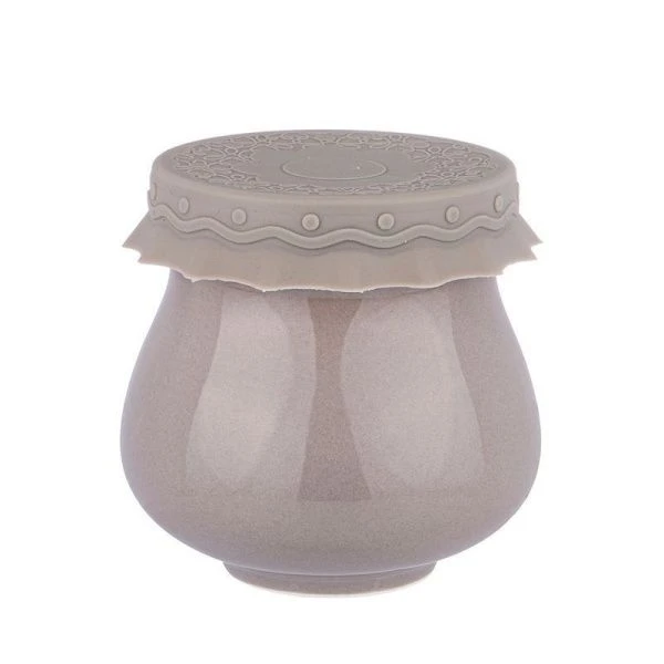 Банка для меда 180мл фарфор ВРЕМЕНА ГОДА серая с силиконовой крышкой (72)