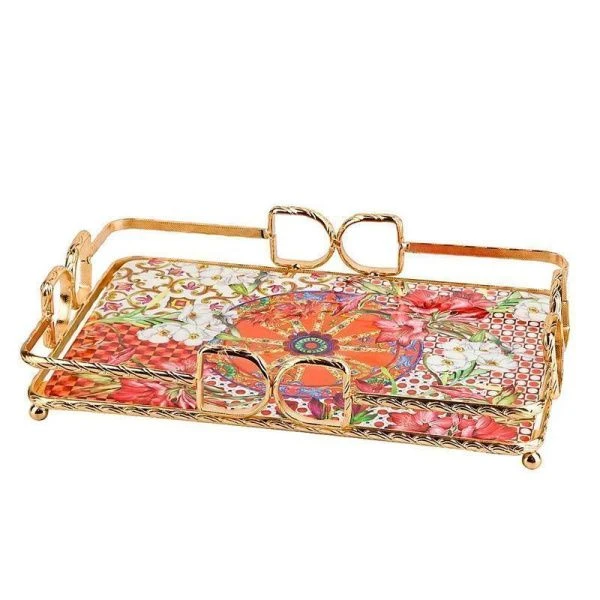 Поднос сервировочный 34,5*23,5*1,3см фарфор/металл Secret Garden подар.уп. (10)