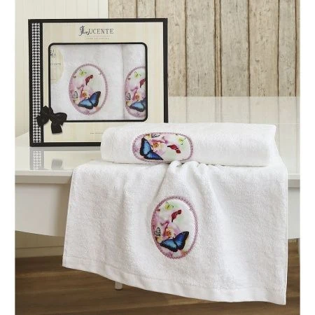яяяНабор полотенец бамбук 2пр 50*90/70*140см Lucente FARFALLA (Белый)