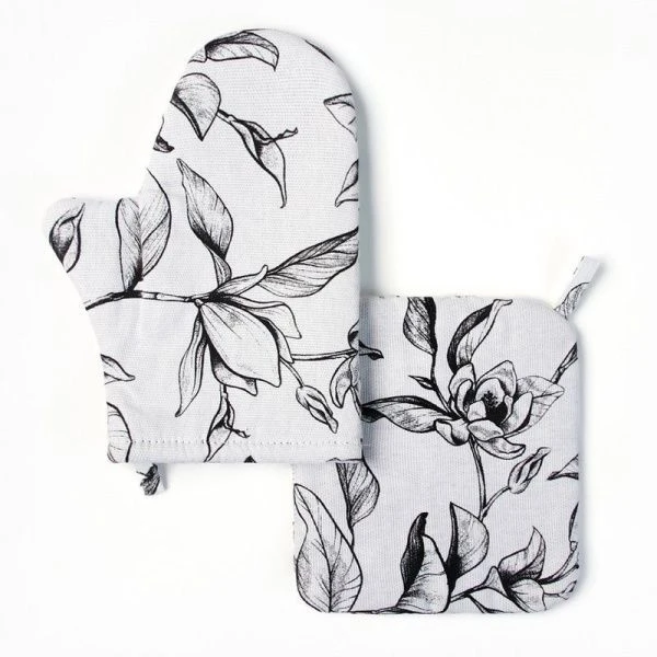 Набор кухонный 2пр Доляна Plant leaves (рукавица 20*27см прихватка 19*19см) 100% хл 10744947