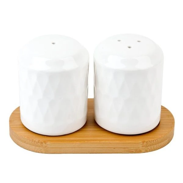 Набор для специй 2пр (солонка, перечница) 12,5*6,5*7,5см фарфор Naturel на бамбук.подставке (60)