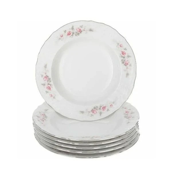Столовый набор 25пр фарфор СЕРАЯ РОЗА Бернадотт платина (1)
