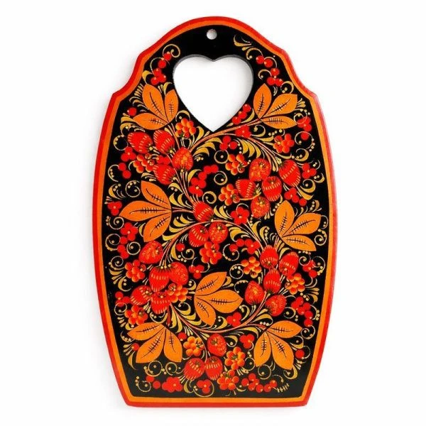 Доска разделочная с вырезом 40*25см дерево с хохломской росписью (1)