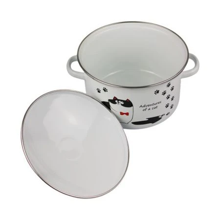 Кастрюля 2л эмаль КОТЫ белая с рис. 01-1610/4 (8)