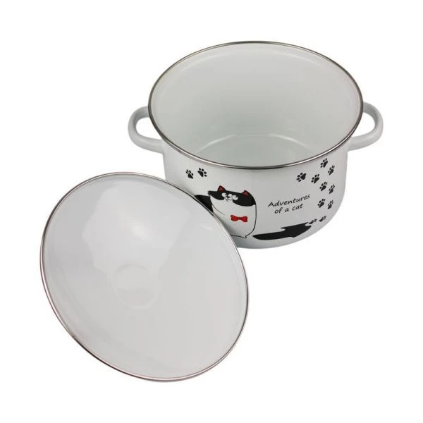 Кастрюля 2л эмаль КОТЫ белая с рис. 01-1610/4 (8)