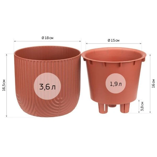 Кашпо 1,9л 180мм пластик РАМОНА со вставкой  французcкий серый (15)