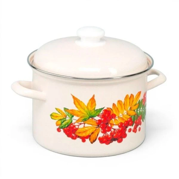 Кастрюля 4,5л эмаль РЯБИНА цилиндрическая жемчужная С-1615АП2/4Жм (4)