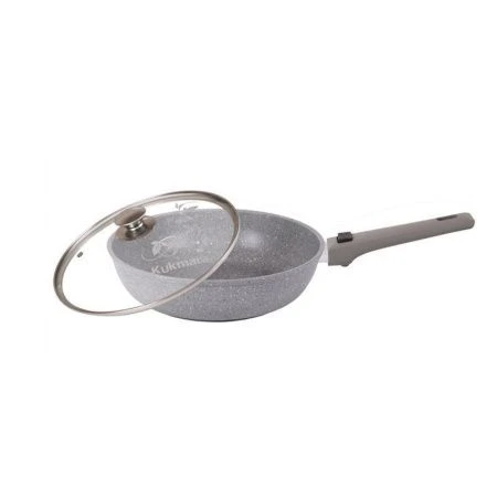 Сковорода 24см h6см алюминий АП стекл.крышка со съемной ручкой светлый мрамор (5/4)