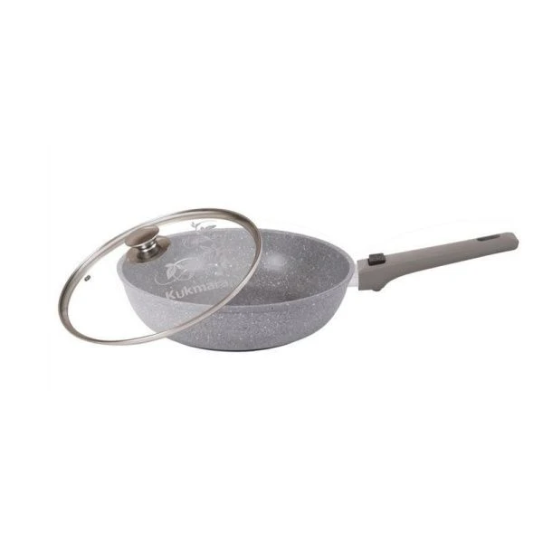 Сковорода 24см h6см алюминий АП стекл.крышка со съемной ручкой светлый мрамор (5/4)