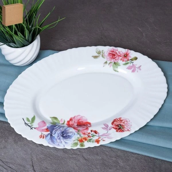 Блюдо 30см стеклокерамика СИНЯЯ РОЗА овальное 6/84120 (7027) (12/24)