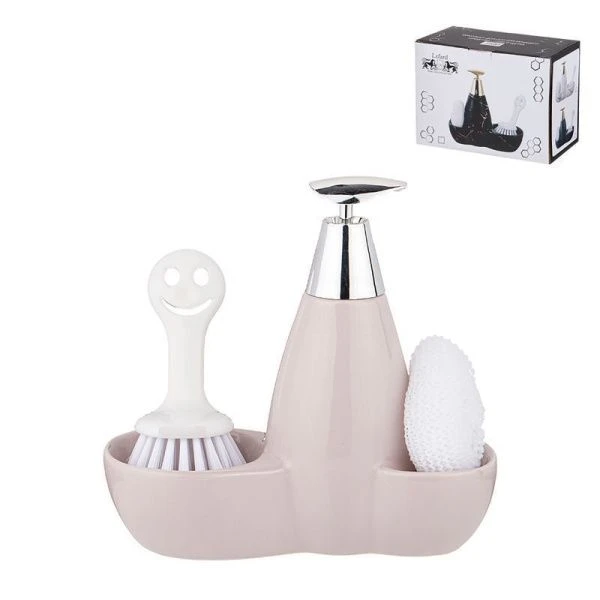 Дозатор для моющего средства с губкой 500мл 20*9*18см керамика (12)