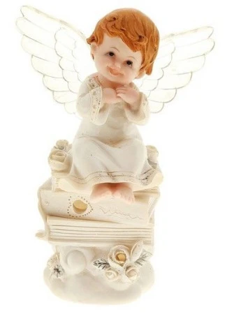 яяяФигурка Ангелочек белоснежка на книгах свет 16*10*5,5см полистоун 697214  (48)