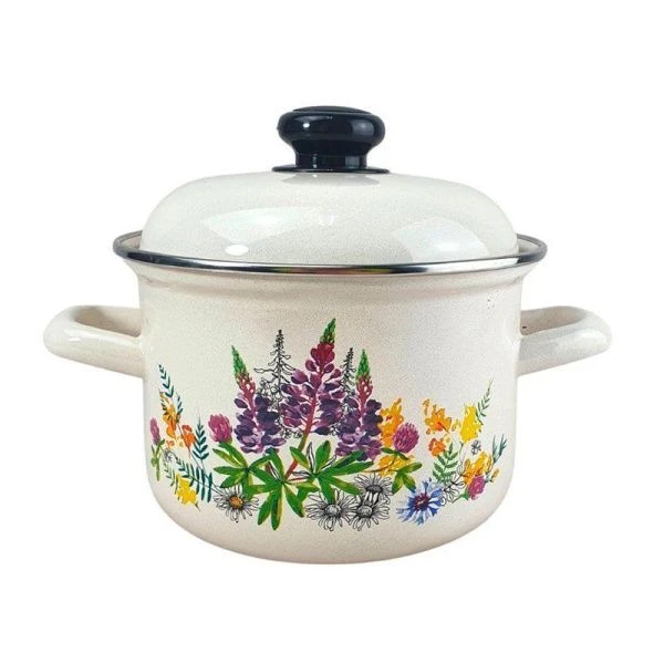 Кастрюля 1,5л эмаль ЛЮПИНЫ цилиндрическая жемчужная С-1608АП2/4Жм (8)