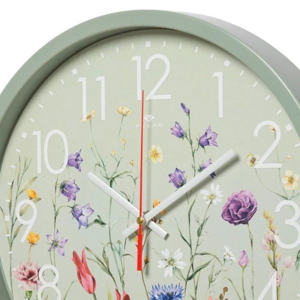 Часы настенные 30см пластик РУБИН Гербарий оливковый (10)