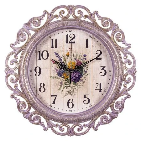 Часы настенные 40,5см пластик РУБИН Классика ажурные сиреневый с золотом (5)