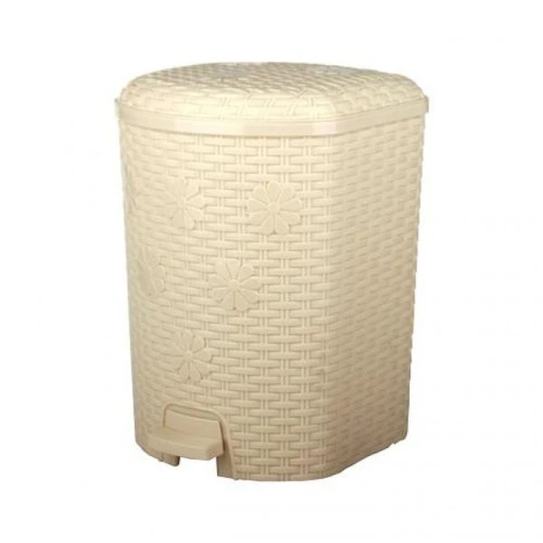 Контейнер для мусора 12л пластик ПЛЕТЕНКА слон.кость/бежевый с педалью (1)