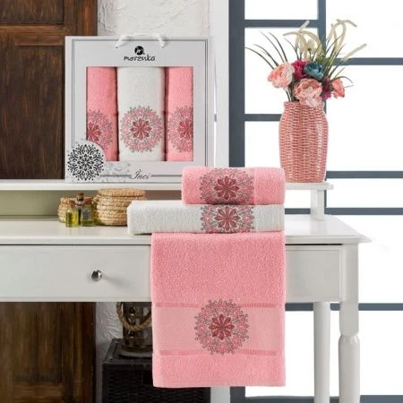 Набор полотенец махровых 3пр 50*90*2/70*140см MERZUKA INCI розовый 380гр