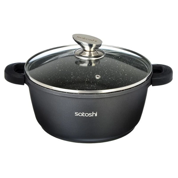 Кастрюля 5,8л алюминий ЛИОН с стекл.крышкой 26см АП мраморное силик.протекторы ручек индукция (6)