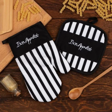 Кухонный набор 2пр (прихватка 17*17, рукавица 26*16) полиэстер Bon appetit (200)