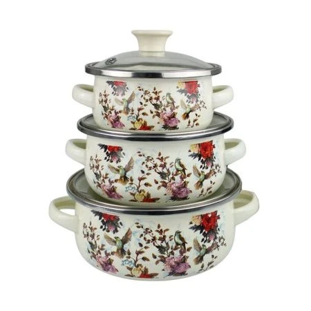 Набор кастрюль 3пр 0,45/0,8/1,2л эмаль стекл.крышки (6)