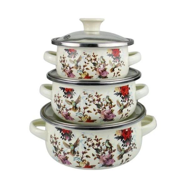 Набор кастрюль 3пр 0,45/0,8/1,2л эмаль стекл.крышки (6)