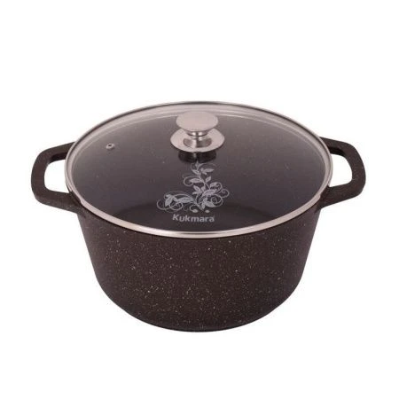 Кастрюля 6,5л алюминий АП кофейный мрамор стекл.крышка (2)