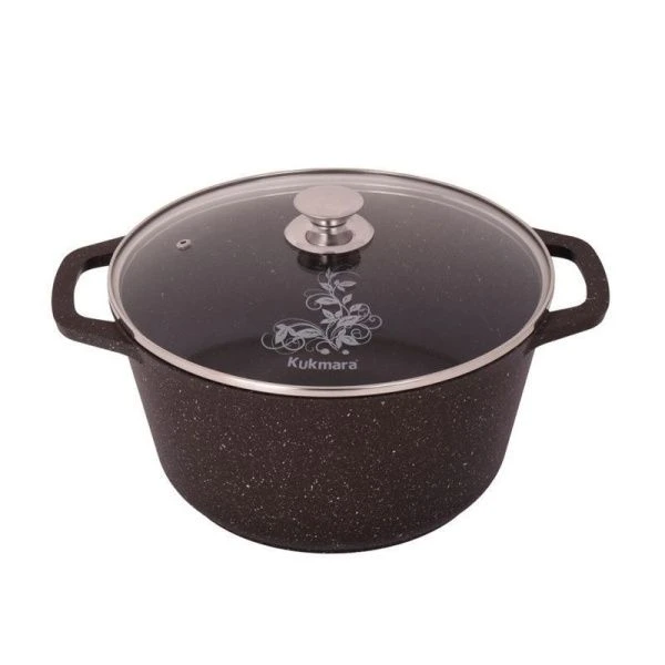 Кастрюля 6,5л алюминий АП кофейный мрамор стекл.крышка (2)