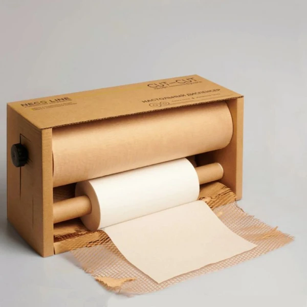 Набор упаковочной бумаги в диспенсере (сотовая крафт корица 50см*150м (252м), тишью бел. 28см*250м)