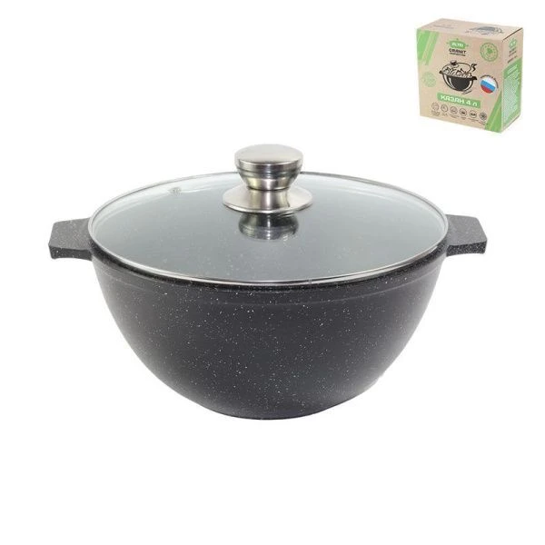 Казан для плова 4л алюминий АП Granit Perfection black со стекл.крышкой (4)