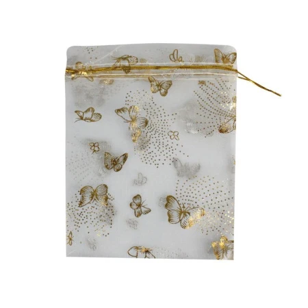 Мешок подарочный 15*20см шифон с тиснением Бабочки золотые (20)