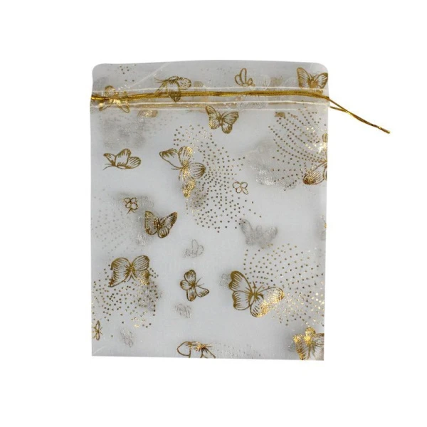 Мешок подарочный 15*20см шифон с тиснением Бабочки золотые (20)