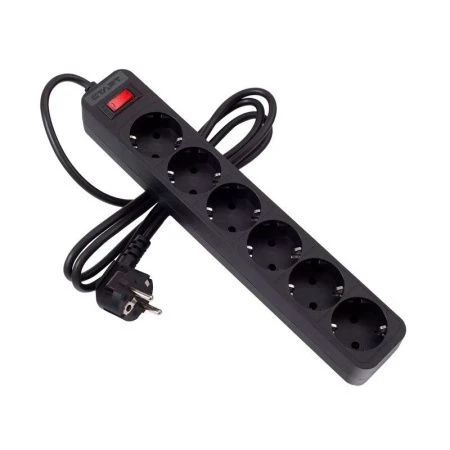 Удлинитель 6 гнезд пластик 5м 0,75кв.мм 10А ПВС с зазем, выкл-ем СТАРТ черный (20)