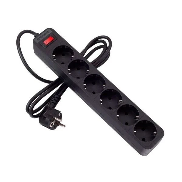 Удлинитель 6 гнезд пластик 5м 0,75кв.мм 10А ПВС с зазем, выкл-ем СТАРТ черный (20)