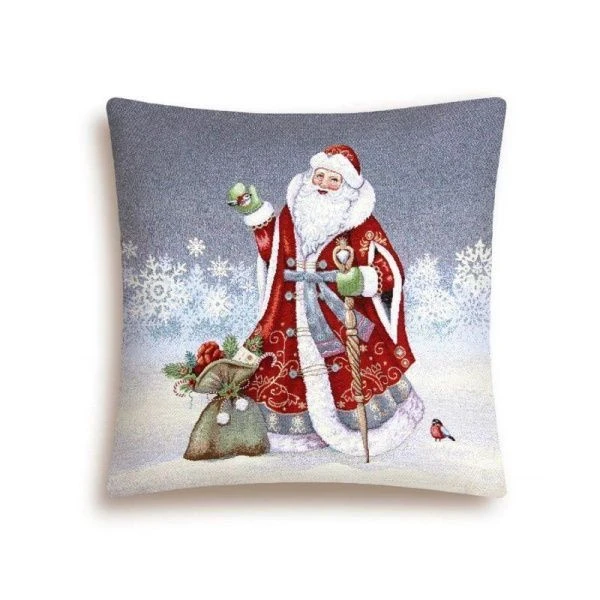 Наволочка декоративная новогодняя 45*45см гобелен МОРОЗКО дарит подарки серебряный люрекс