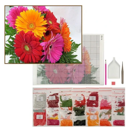 Набор для творчества Алмазная мозаика Герберы стразы 26*20см 32 цвета N-122