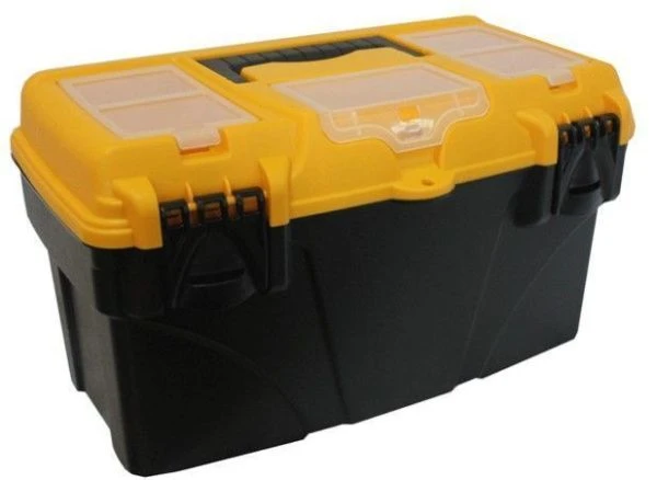 Ящик для инструментов 235*250*430мм пластик ТИТАН 18' с секциями черный с желтым (6)