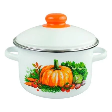 Кастрюля 4л эмаль ТЫКВА белая с рис. 01-Б1614/4 (4)