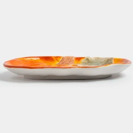 Блюдо сервировочное 22см керамика Тыква Bright pumpkin оранжево-зеленое ANLAF-FDWS-031224-4