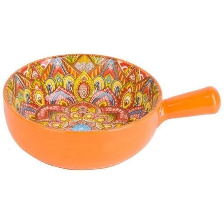 Кокотница с ручкой 20,3*15,3*5,5см фарфор Arabesque оранжевый подар.уп. (12)