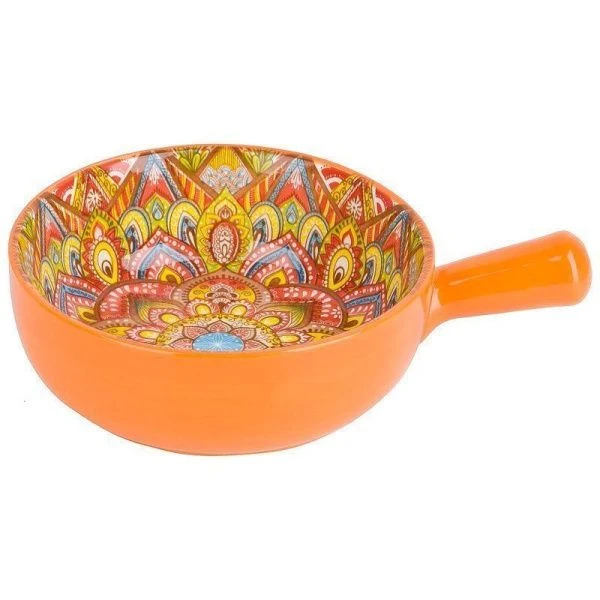 Кокотница с ручкой 20,3*15,3*5,5см фарфор Arabesque оранжевый подар.уп. (12)