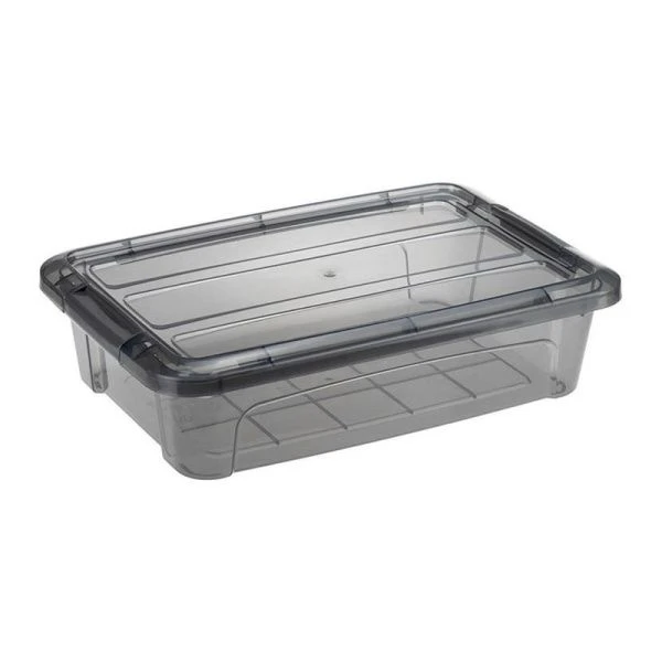 Ящик для хранения 2,8л 200*300*80мм пластик КИП с замками черный прозрачный (10)