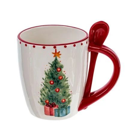 Кружка керамика 500мл с ложкой Новогодний подарок 13,5*9*11см (8)