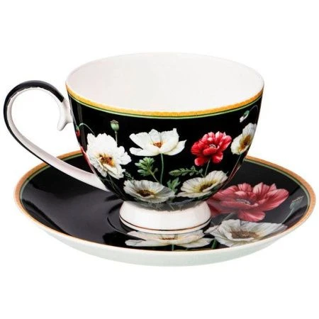 Чайный набор 4пр фарфор МАКИ на 2 персоны 250мл черный (18)
