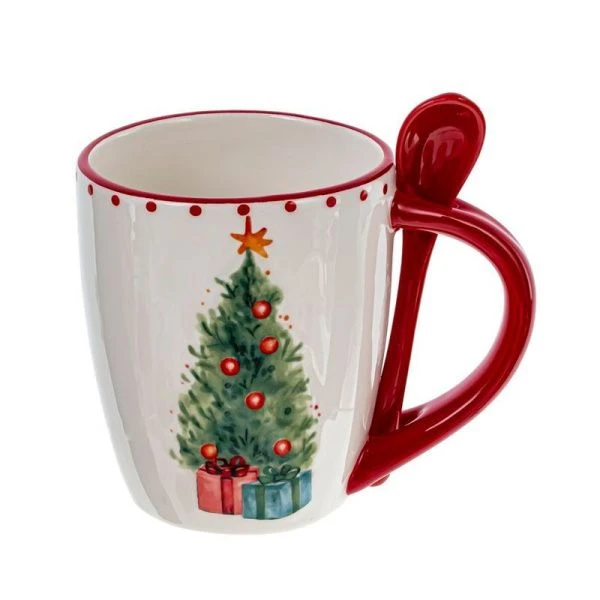 Кружка керамика 500мл с ложкой Новогодний подарок 13,5*9*11см (8)