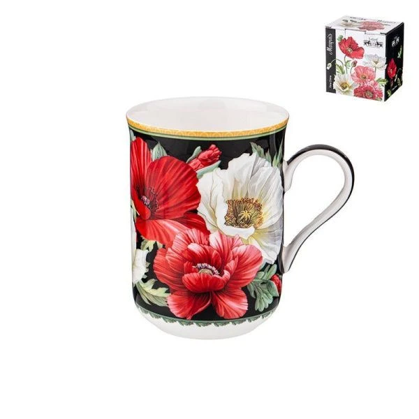 Кружка 350мл фарфор МАКИ черная (48)