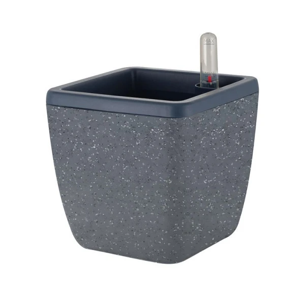 Горшок для цветов 5л пластик Munchen с вставкой 2,2л квадратный с автополивом темный камень (8)