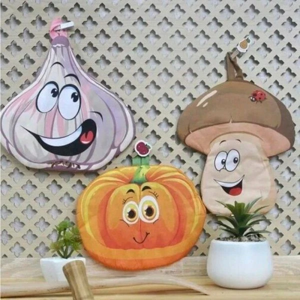 Прихватка набор 3пр 100%хлопок 17*21см Веселые овощи (чесночок, грибочек, тыковка) PG-270-2