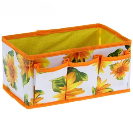 яяяКофр для хранения мелочей с 3 карманами Подсолнухи 25*15*12см