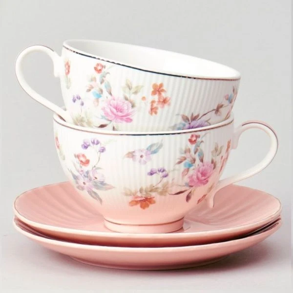 Чайный набор 4пр фарфор ВРЕМЕНА ГОДА на 2 персоны 250мл розовый (12)
