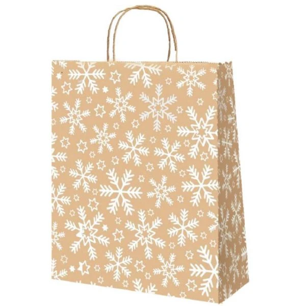 Пакет новогодний крафт 26*35*15см Снежинка (250) 112481